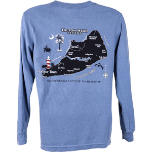 Hilton Head Island Floating Map Long Sleeve T-Shirt