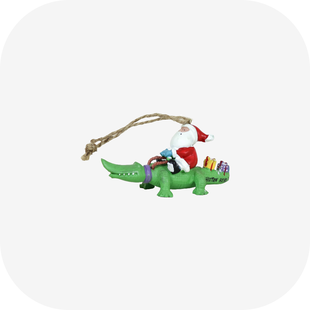 Santa On An Alligator Ornament
