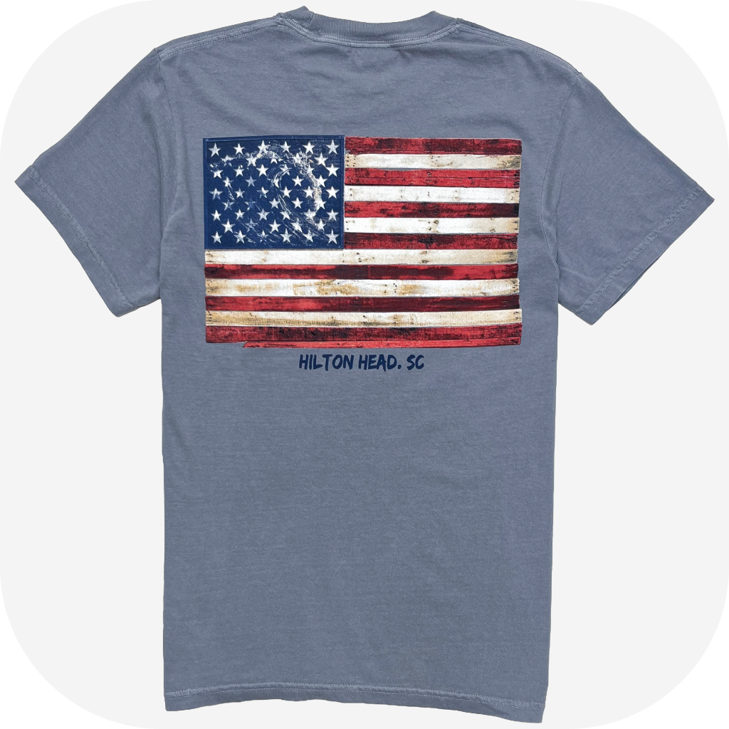 Hilton Head SC Driftwood American Flag Tee