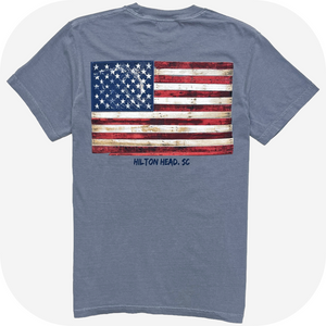 Hilton Head SC Driftwood American Flag Tee