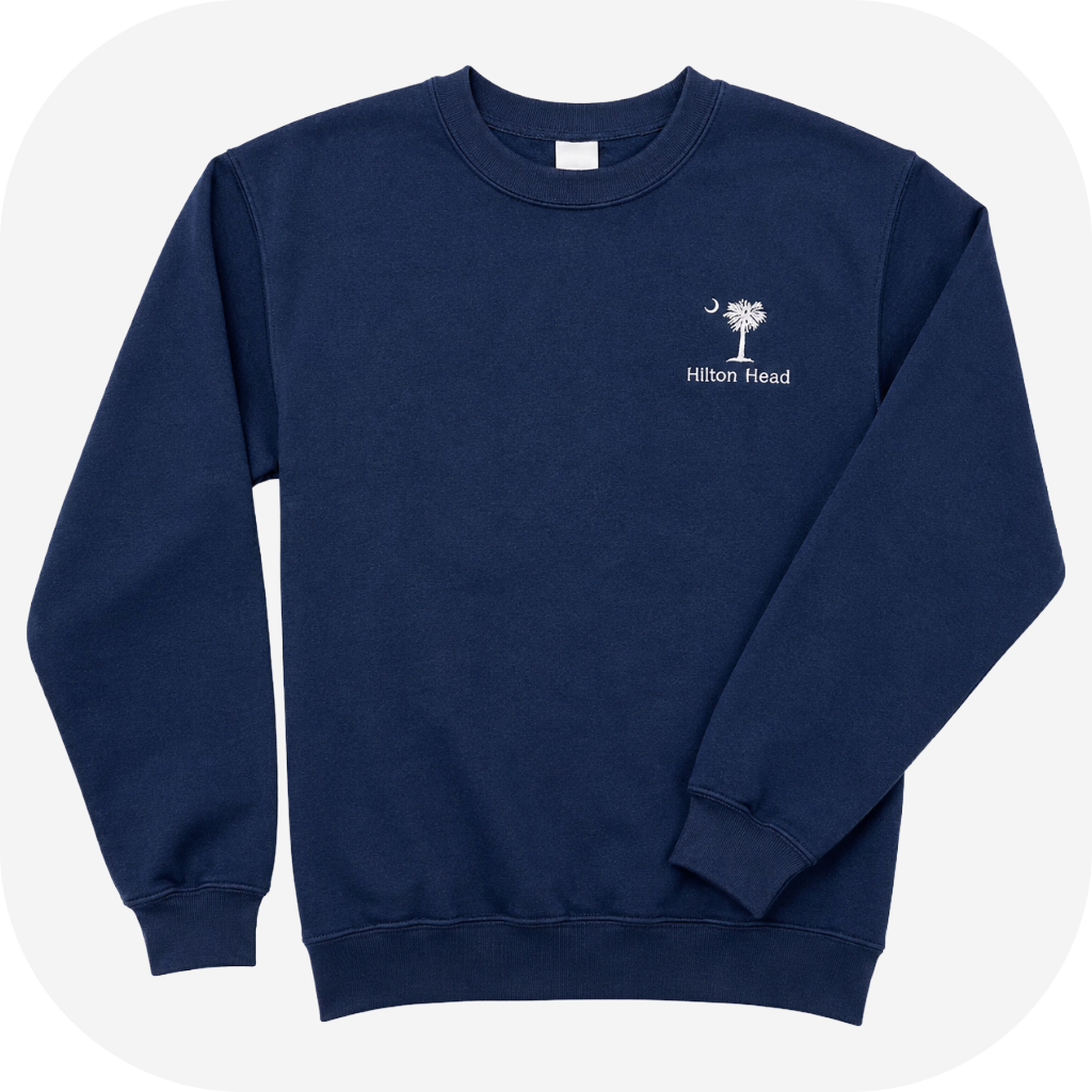 Embroidered Palm Moon Hilton Head Crew Neck Sweatshirt