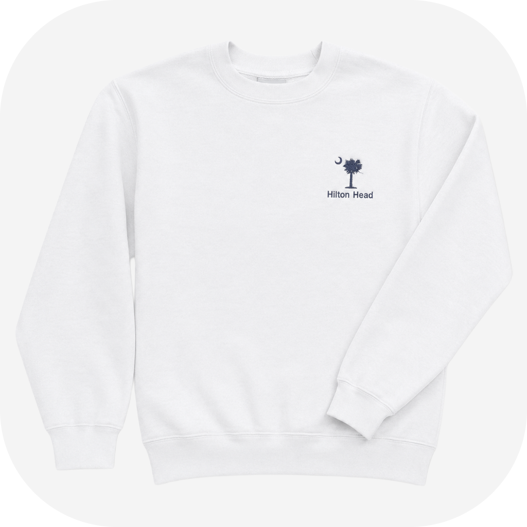 Embroidered Palm Moon Hilton Head Crew Neck Sweatshirt