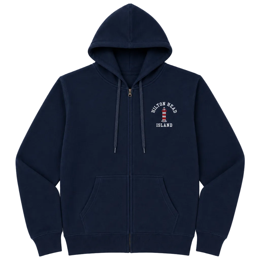 Hilton Head Embroidered Lighthouse Zip-Up Hooded Sweatshirt