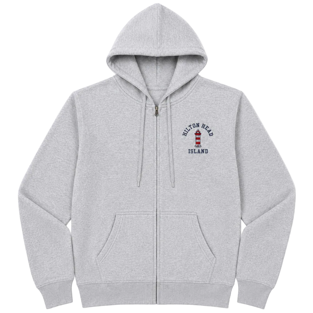 Hilton Head Embroidered Lighthouse Zip-Up Hooded Sweatshirt