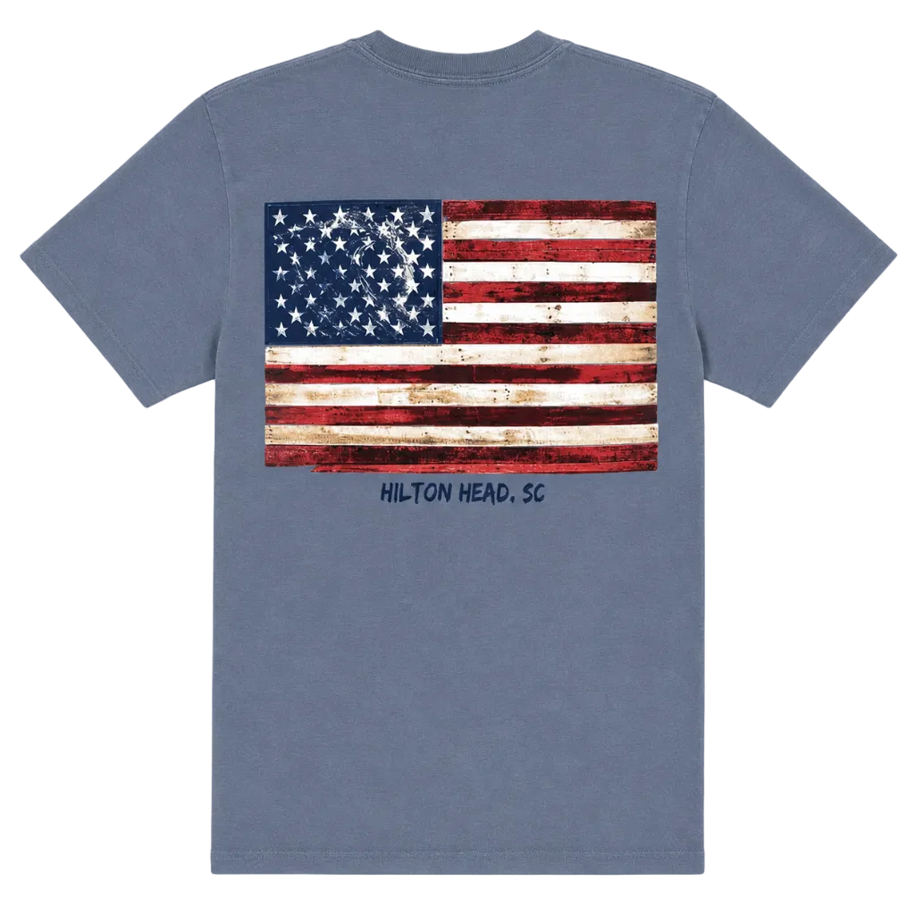 Hilton Head SC Driftwood American Flag Tee