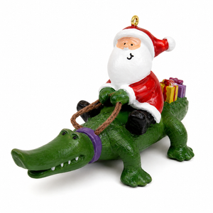 Santa Riding Alligator Ornament