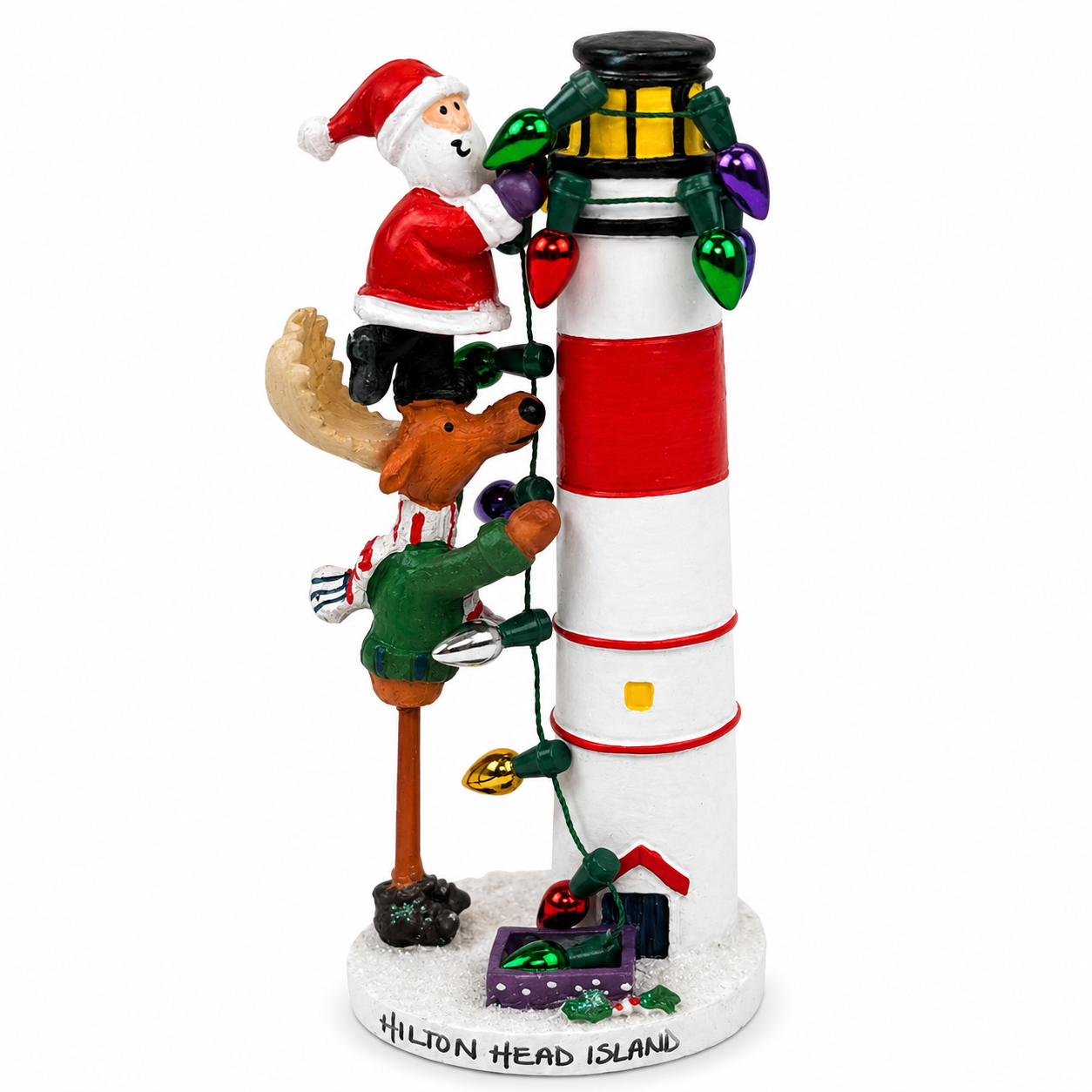 Santa and Moose LIghthouse Ornament
