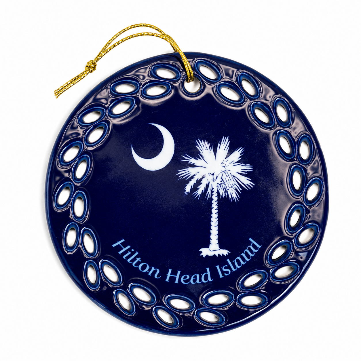 Palm and Moon Porcelain Ornament