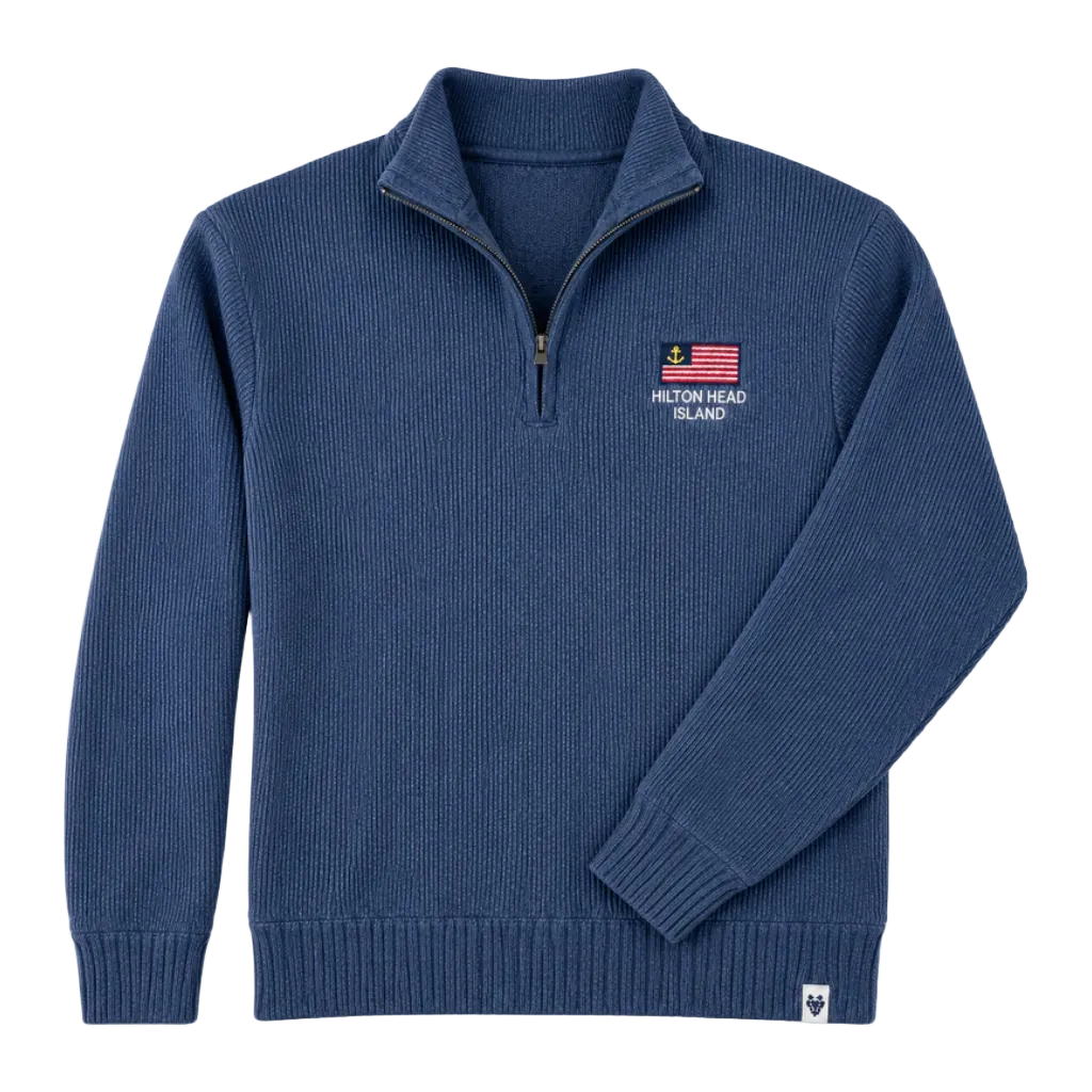 Hilton Head Embroidered Flag 1/4 Zip Sweatshirt