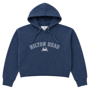 Hilton Head Embroidered Crab Ribbed Crop Hooded Sweatshirt