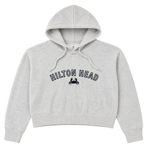 Hilton Head Embroidered Crab Ribbed Crop Hooded Sweatshirt
