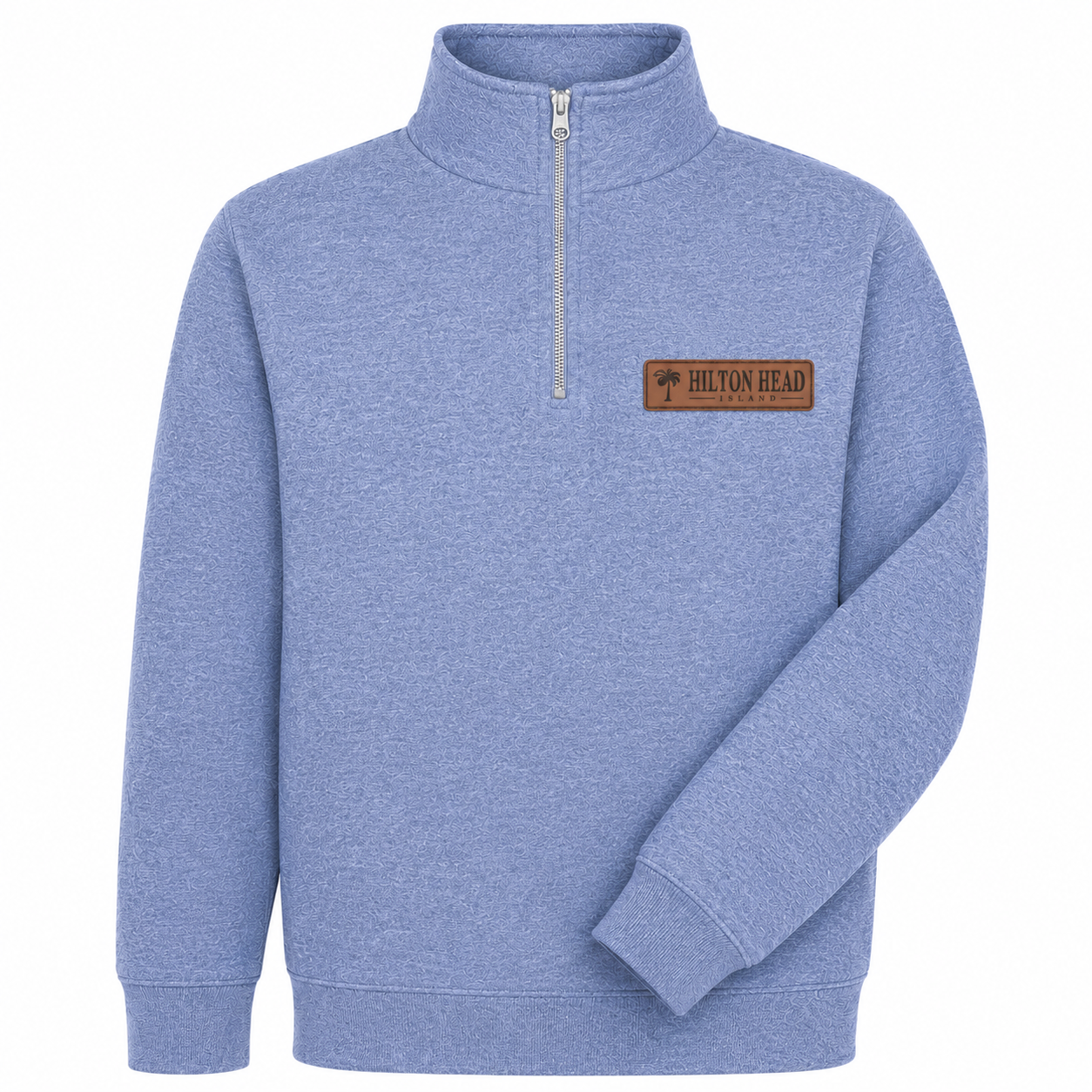 Hilton Head Palm and Moon Faux Leather Patch 1/4 Zip Sweatshirt