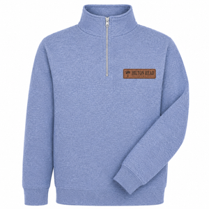 Hilton Head Palm and Moon Faux Leather Patch 1/4 Zip Sweatshirt