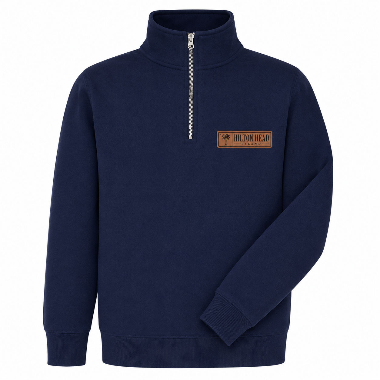 Hilton Head Palm and Moon Faux Leather Patch 1/4 Zip Sweatshirt