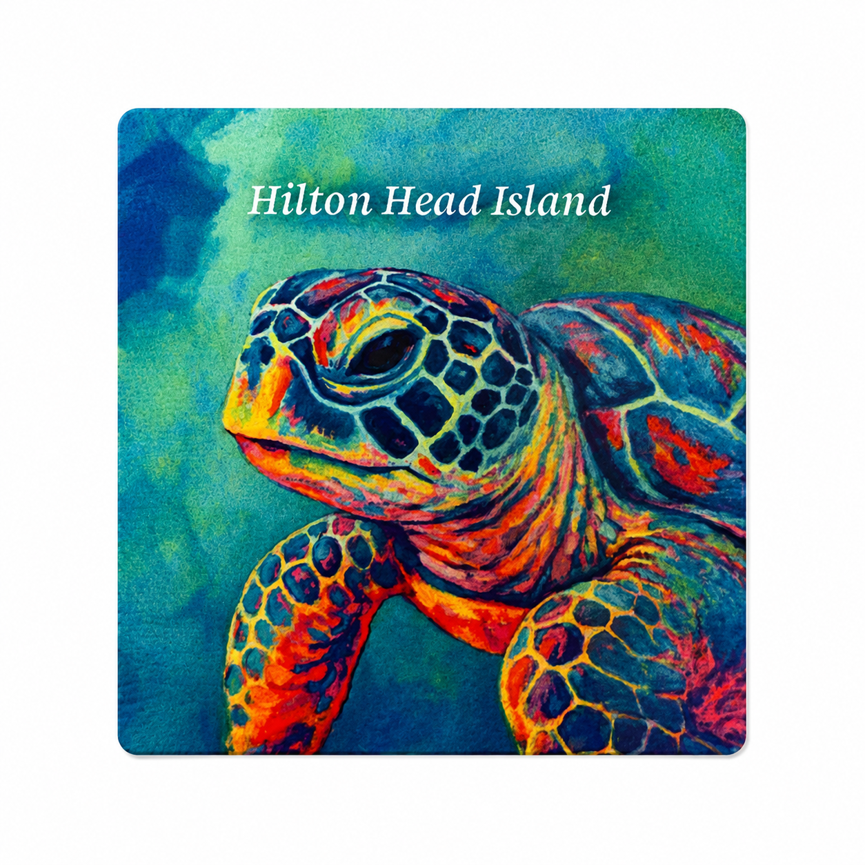 Hilton Head Neon Turtle Square Magnet