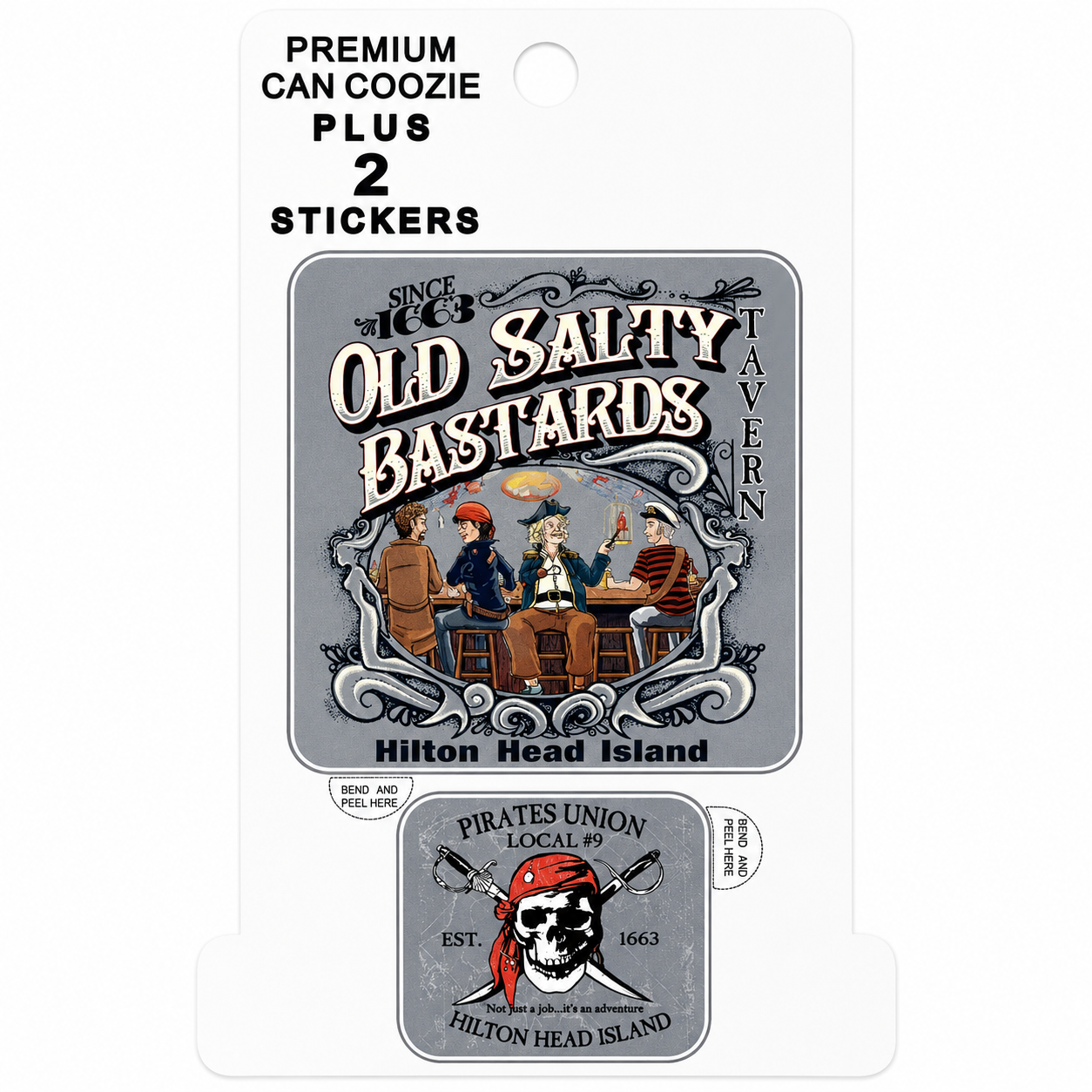 Old Salty Bastards Hilton Head Can Cooler & Sticker Pack