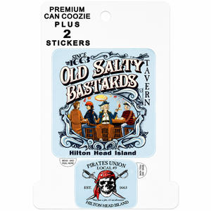 Old Salty Bastards Hilton Head Can Cooler & Sticker Pack