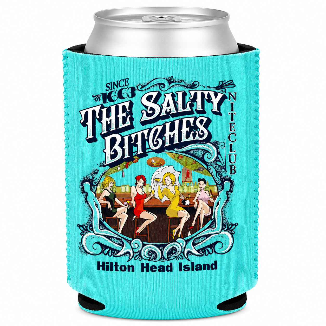 Salty Bs Hilton Head Can Cooler & Sticker Pack