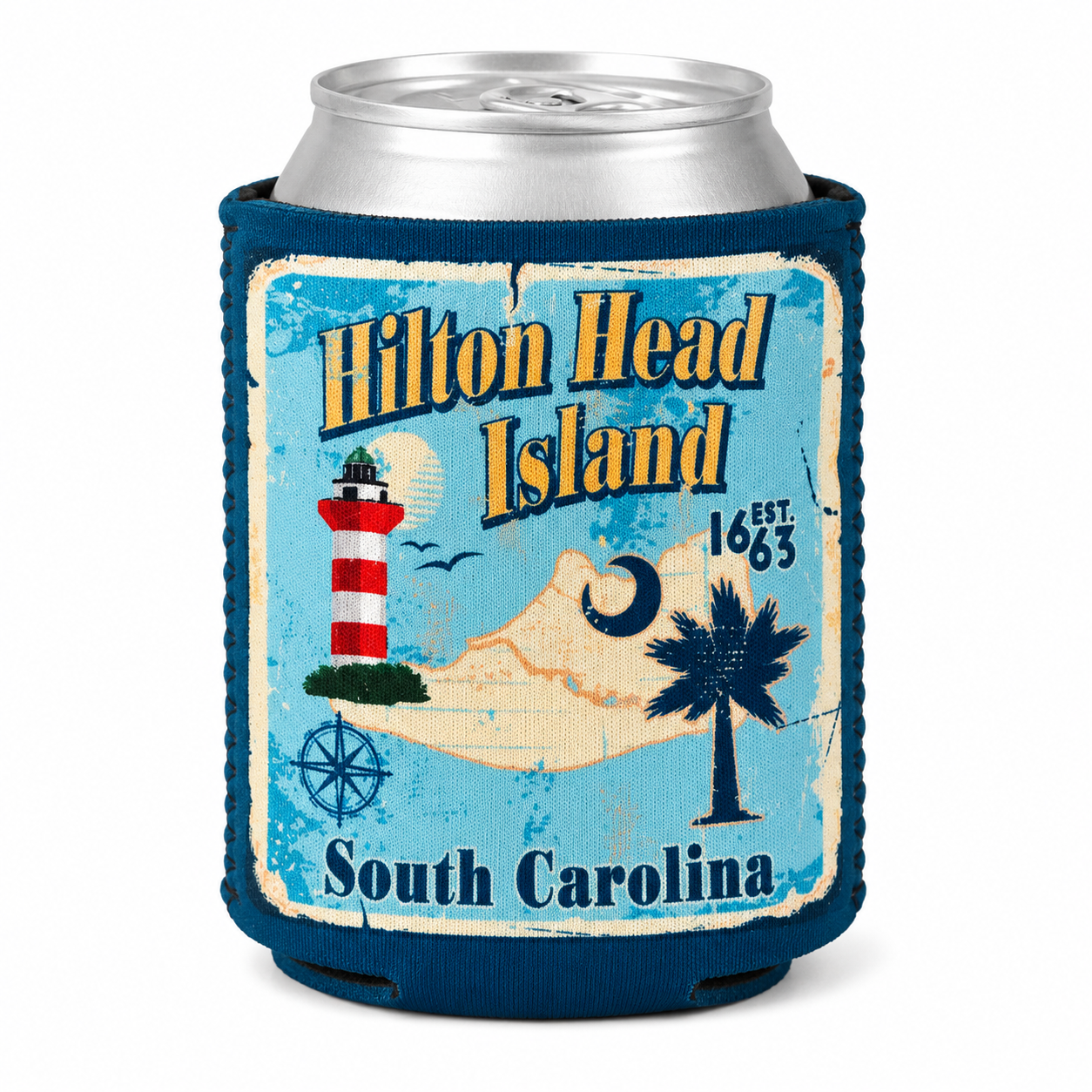 Hilton Head Rusty Sign Map Can Cooler