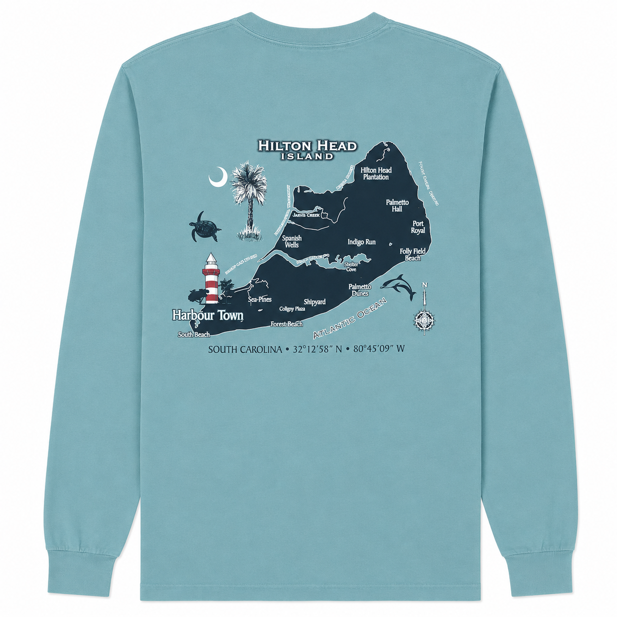 Hilton Head Island Floating Map Long Sleeve T-Shirt
