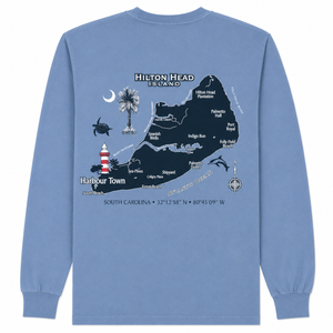 Hilton Head Island Floating Map Long Sleeve T-Shirt