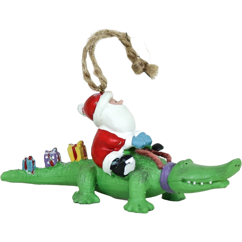 Santa On An Alligator Ornament