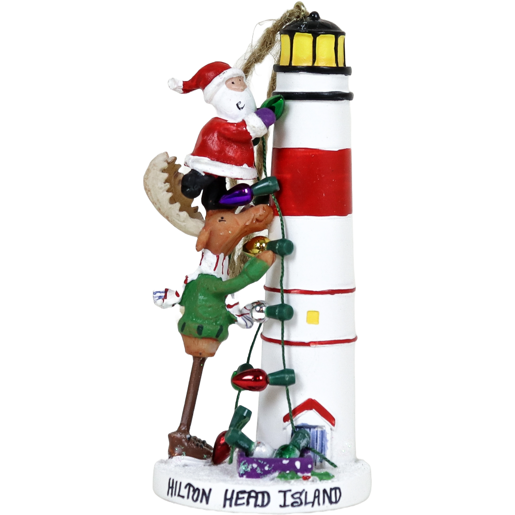Moose Santa Lighthouse Ornament